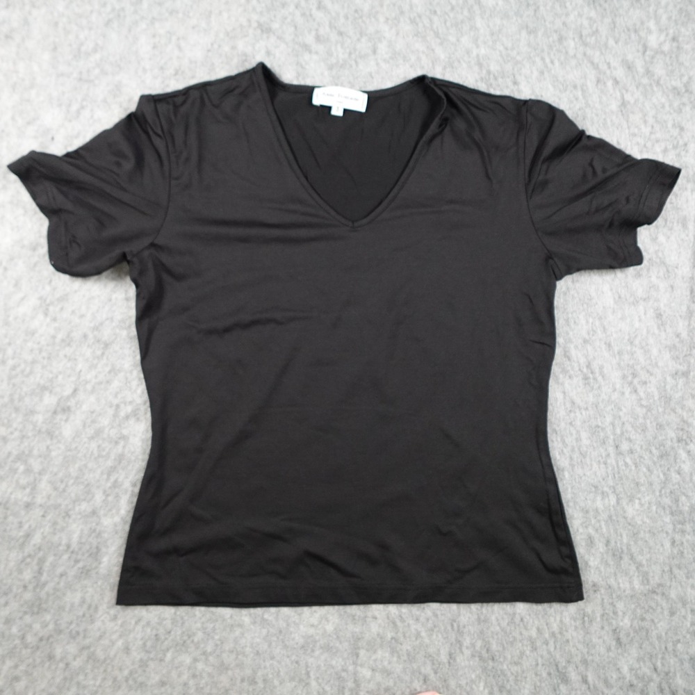 Anne Fontaine Top Womens Medium 3 Black V Neck Short Sleeve Stretch Casual Chic